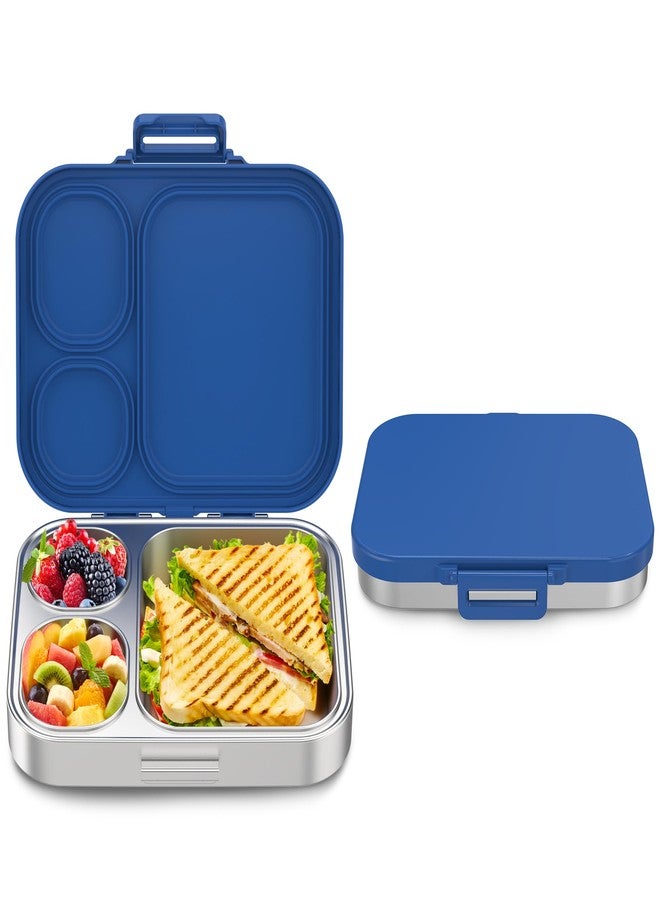 Howeemo Stainless Steel Bento Box Kids, Leak Proof Metal Bento Lunch Box,3 Compartments 304 Stainless Steel Bento Lunch Containers for School and Office, BPA-Free(Blue) - Image 1